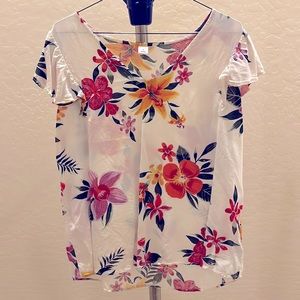 Old Navy Flutter Sleeve White Floral Blouse